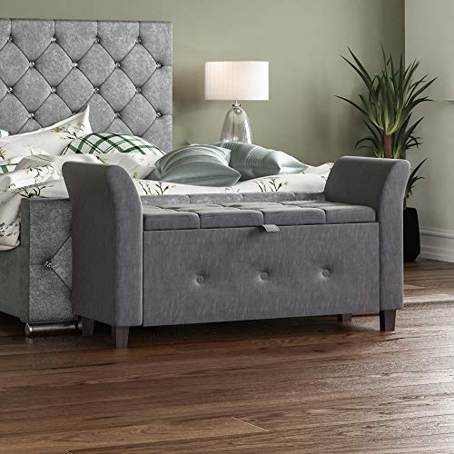 Vida Designs Seville-Otomana Tela con Tapa, Asiento, Taburete, Banco de Ventana, baúl, Caja de Almacenamiento de Juguetes, Puff, reposapiés, Lino Gris Oscuro, H 60 x W 120 x D 45 Cm Approx