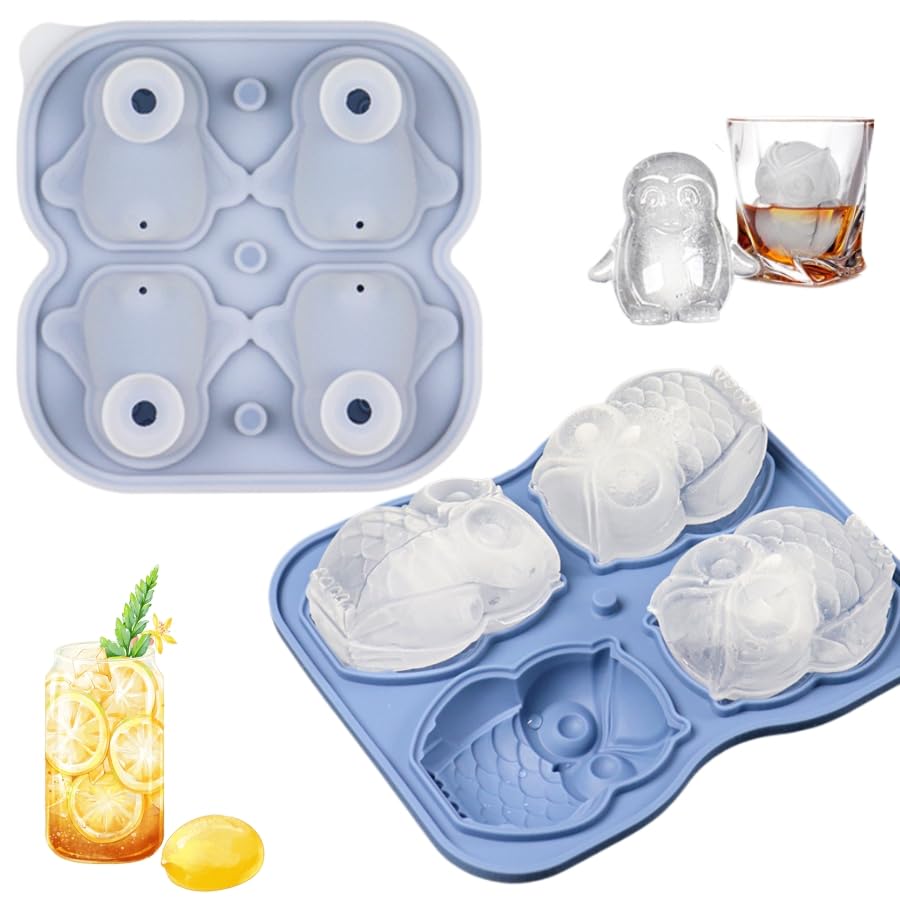 Molde para cubitos de hielo de silicona pingüino y búho 2 piezas miniatura 1