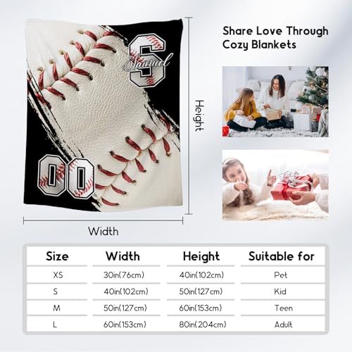 Custom Baseball Blanket, Soft Sport Throw Gifts with Name, Cozy Flannel Throw Blankets for Couch Office, 30"x40" Gift for Kids Boys