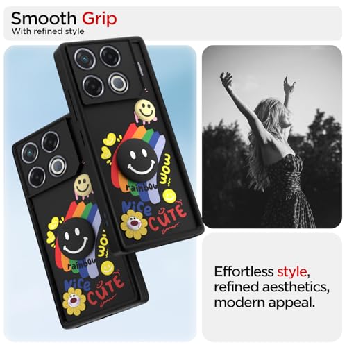 Image of Pikkme Back Cover for Infinix GT 20 Pro 5G | Soft Silicone| Cute Rainbow Smile & 3D Cartoon Flower Design | Shockproof Raised Camera Protection Bumper Case (Black)