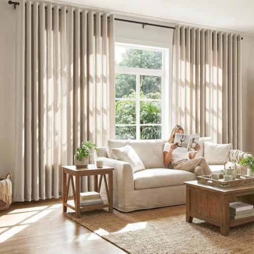 Image of jinchan Linen Curtain Room Divider 100 inch W x 96 inch L Grommet 1 Panel Set Taupe