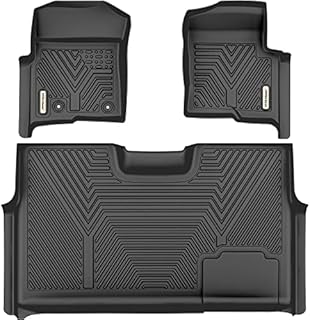 YITAMOTOR Floor Mats Compatible with 2010-2014 Ford F-150 F150 SuperCrew/Crew Cab with 1st Row Bucket Seat, Custom Fit 2 Row Set (Front & 2nd Seat), Black TPE All-Weather Guard