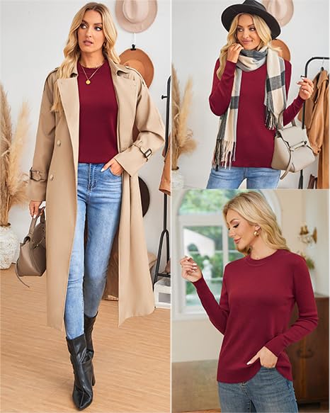 Image of Arach&Cloz Women's Wool Blend Classic Crew Neck Casual Fall Sweaters