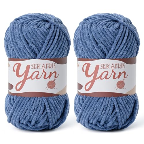 Image of 2 Pack Fluffy Velvet Yarn for Crocheting，Baby Blanket Yarn for Crocheting Soft，100g(131yds) Amigurumi Yarns，Plush Chenille Crochet Yarns，Puzzle Yarn for Crochet Weaving Craft(2 Navy Blue)