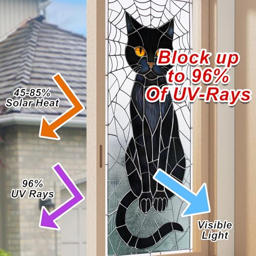 Vinilo decorativo para ventana Halloween gato negro 17.7 x 39.3 pulg miniatura 4
