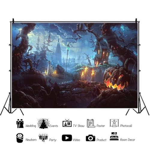 SDOTPMT 5x3ft Halloween Theme Photography Backdrop, Terror Cemetery Night, Dark Colors Vinyl Backdrop, Dark colors (black - Image 2