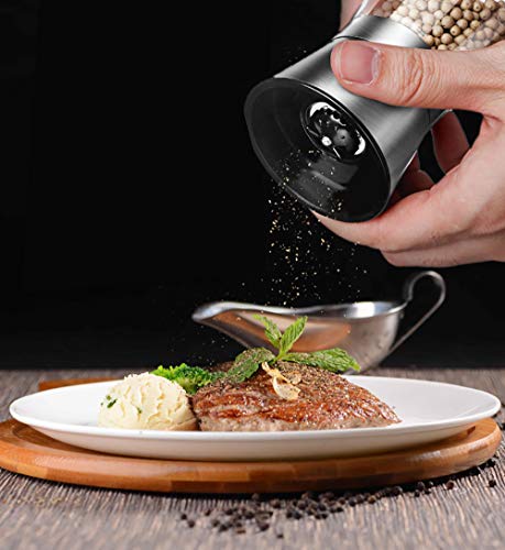 2 Packs Salt And Pepper Mills Brushed Stainless Steel Salt And Pepper Grinder Set(Pack Of 2) With Adjustable Ceramic Coarseness Grinder And Glass Body- Salt And Pepper Shakers #TOP4