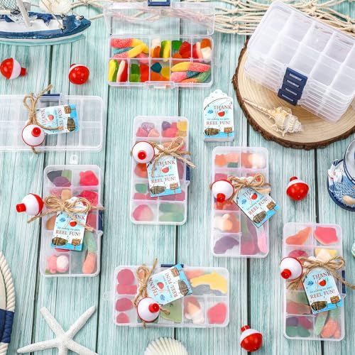 Image of Wonderjune 72 Sets Fishing Party Favors Candy Little Tackle Boxes with Red White Floater Thank You Cards for Making My Reel Fun Fishing Theme Party Decorations