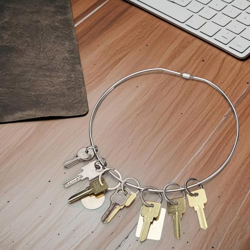 Image of Briwooody 8 inch Large Key Ring Hoop Heavy Duty Threaded Locking Key Rings Stainless Silver Steel for Keychains, Luggage and Tags