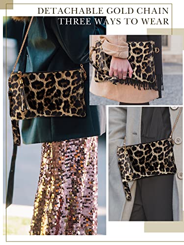 Junkin 6 Pieces Leopard Jewelry Set For Women, Leopard Earrings Bracelets Multilayer Leather Cuff Leopard Clutch Purse Leopard Stretch Belt For Women Cosplay Party Costume Accessories #TOP3