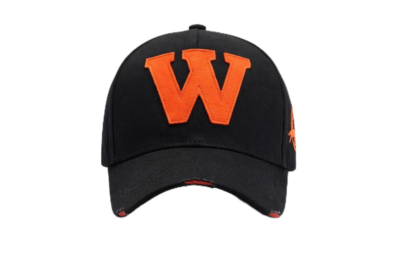 MFYB | Unisex Black Cotton Baseball Cap with Orange “W” Embroidery – Adjustable Strap Casual Sports Cap-picture-34