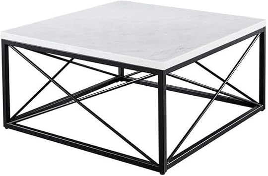 Steve Silver Furniture Skyler White Marble Top Square Coffee Table, Living Room, A Modern Occasional Collection, 36" L x 36" W x 18" H, Black/White