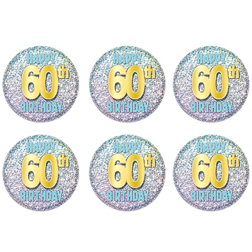 Boutons prismatiques Beistle Happy 60th Birthday papier métallique doré lot 6