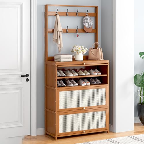 GLFNB Zapatero Delgado de ratán para Entrada, Color marrón, Zapatero, más práctico para Pasillo, Dormitorio, Sala de Estar, Dormitorio, apartamento pequeño
