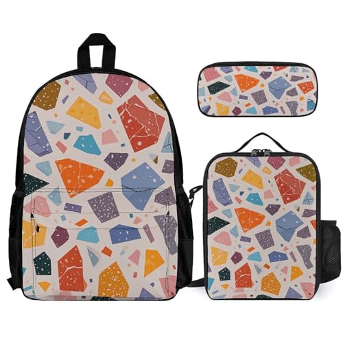 Ensemble de 3 pièces Terrazzo sac à dos marbré blanc au design épuré et contemporain
