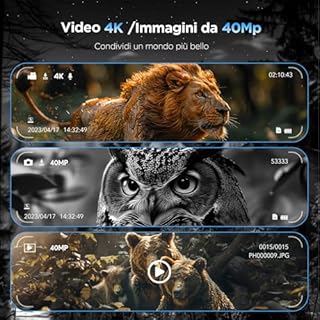 Visore Notturno Digitale 4K Professionale, Zoom Ottico 8X, Binocolo Visione Notturna Portata 600m, Schermo 3.3" TFT, Batteria 5000mAh Ricaricabile, 64GB SD Inclusa, Ideale per Campeggio e Sicurezza