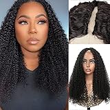 4GIRL4EVER V Part Wig Kinky Curly Human Hair Minimal Leave Out Thin Part Wig Glueless Human Hair Wigs Pre Plucked Upgrade from U part Wig No Sew in Beginner Friendly 180 Density 24Inch
