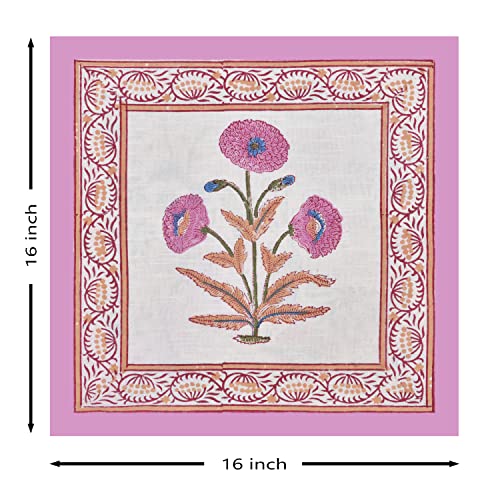 Image of BLOCKS OF INDIA Hand Block Printed Cotton Linen Cushion Cover (16 X 16 Inches) (Brown Purple Motifs), 250 TC