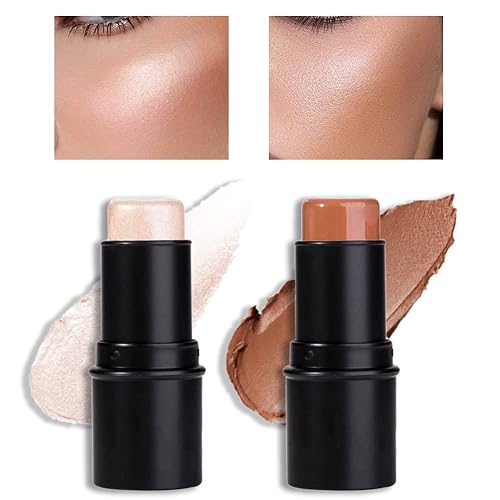 evpct 2 piezas de crema para la cara, contorno, barra bronceadora, iluminador, maquillaje altamente piamentado, larga duración, iluminador, lápiz