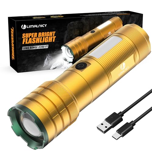 limalnicy Rechargeable Flashlights High Lumens 10000 Long Lasting, 4 Modes with Side COB Light, Super Bright LED Flashlight USB C Input & Output, Powerful Strong Flash Light for Hiking Camping