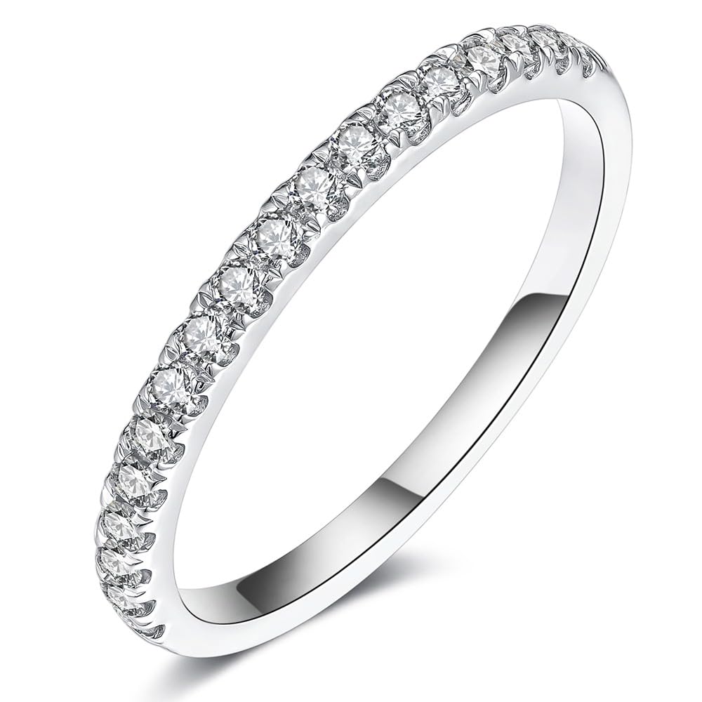 IMOLOVE Moissanite Wedding Band Wedding Rings for Women 925 Sterling Silver Rings with 18K White Gold Plated Eternity Stackable Engagement Ring Anniversary Band Size 3-12