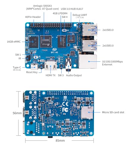 Image of youyeetoo Banana Pi BPI-M5 Amlogic S905X3 Single Board Computer with 4GB RAM and 16G eMMC for AIOT Support Android Debian Raspberry Pi Replacement (with Power,case,Fan)