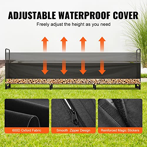 Image of VEVOR 12.7FT Outdoor Firewood Rack with Cover, 152x14.2x46.1in, Heavy Duty Firewood Holder & 600D Oxford Waterproof Cover for Fireplace, Patio, Indoor /Outdoor Log Storage Rack for 3 /4 Cord of Firewood