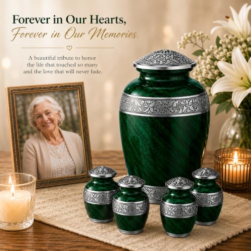 Image of Set of 6 Green Urns for Human Ashes Adult Male & Female Up to 220 lbs