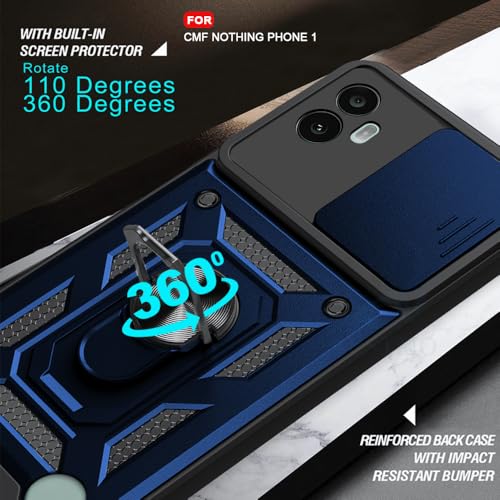 Image of AESTMO Tough Armor Nothing CMF Phone 1 Bumper Back Case Cover | Ring Holder & Sliding Camera Shield Cover | 360 Degree Protection Back Case Cover for Nothing CMF Phone 1 (Blue)