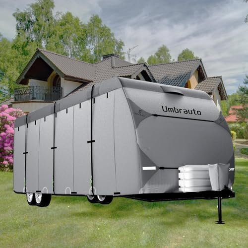 Umbrauto RV Cover 18-20ft: 7 Layers Travel Trailer Cover, Waterproof Camper Cover, Toy Hauler Cover with Tongue Jack Cover, Extra Windproof Ropes, Gutter Covers