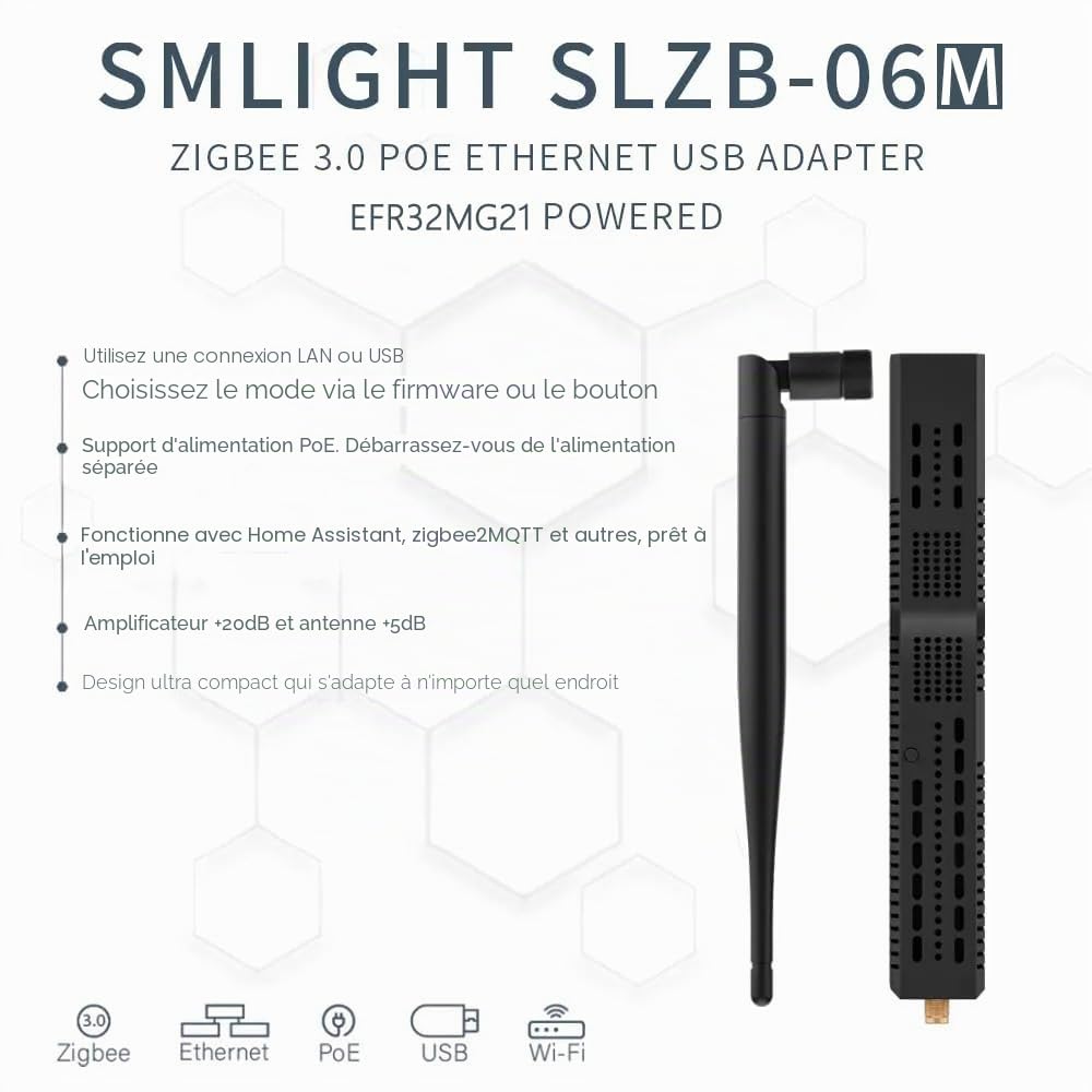 SMLIGHT SLZB-06M – Coordinateur de passerelle Zigbee 3.0 vers Ethernet, USB et WiFi avec PoE, Fonctionne avec Zigbee2MQTT, Home Assistant, ZHA