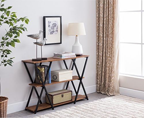 3-tier Vintage Brown/Black Frame Console Sofa Table with X-Designs