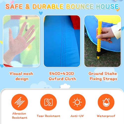 Bounce House for Big Kids 8-12,6-in-1 Inflatable Bouncy Castle Jump House with Climbing Wall,Double Slide & Ball Pit,Commercial-Grade Indoor/Outdoor Backyard Playground for Toddlers