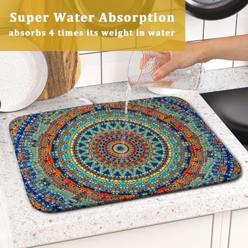 Bohemian Mandala Dish Drying Mat for Kitchen Counter Boho Ethnic Drying Mat 16 x 18 Inch with High Absorbent Reversible Microfiber Dish Drying Pad Dish Rack Pad Drainer Mat for Coffee Bar by Sweetshow - Used condition - Image 7