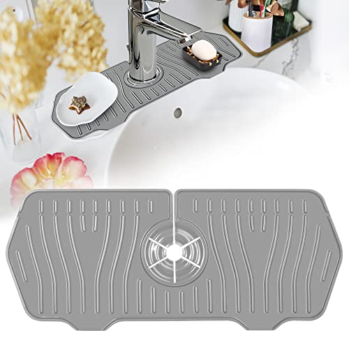 BOF Creations Kitchen Sink Splash Guard, Silicone Faucet Handle Drip Catcher, Sink Draining Pad Behind Faucet, Bathroom Faucet Water Catcher Mat, Drying Mats for Home & Bathroom(Grey 1-Pack)