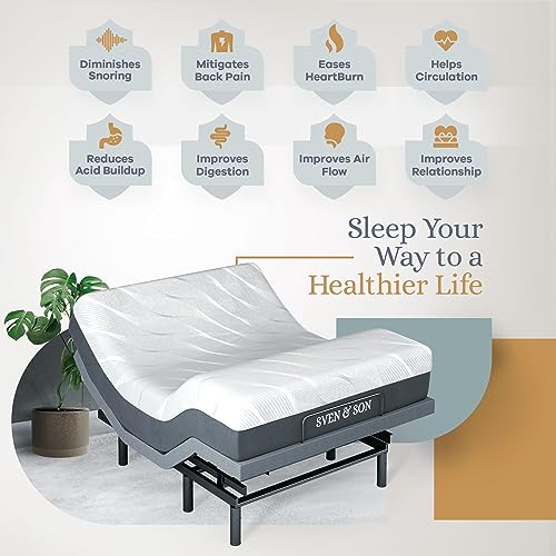 Image of Sven & Son Bliss Adjustable Bed Base Frame + 14 inch Hybrid Spring Matt (Medium Soft), Head and Foot Lift, Lumbar, Pillow-Tilt, Massage, Under-Bed Lights, USB, Memory, Zero Gravity - Queen