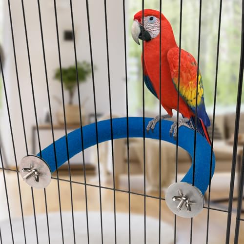 Image of Rypet U Shape Parrot Perch Stand Toy for Paw Grinding Clean Stick Exercise, Rough-Surfaced Quartz Bird Perch Standing Cage Accessories for for Small Parakeets Cockatiels Conures Macaws Finches(Blue)