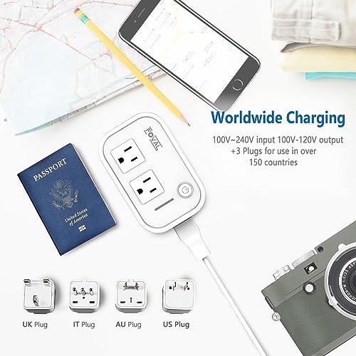 Step Down Power Converter - FOVAL 230W Travel Voltage Converter 220V to 110V International Power Adapter with [Upgraded 18W PD USB-C] 3 USB Ports 2 AC Outlets US to Europe Italy UK AU Plug (White) - Thumbnail 5
