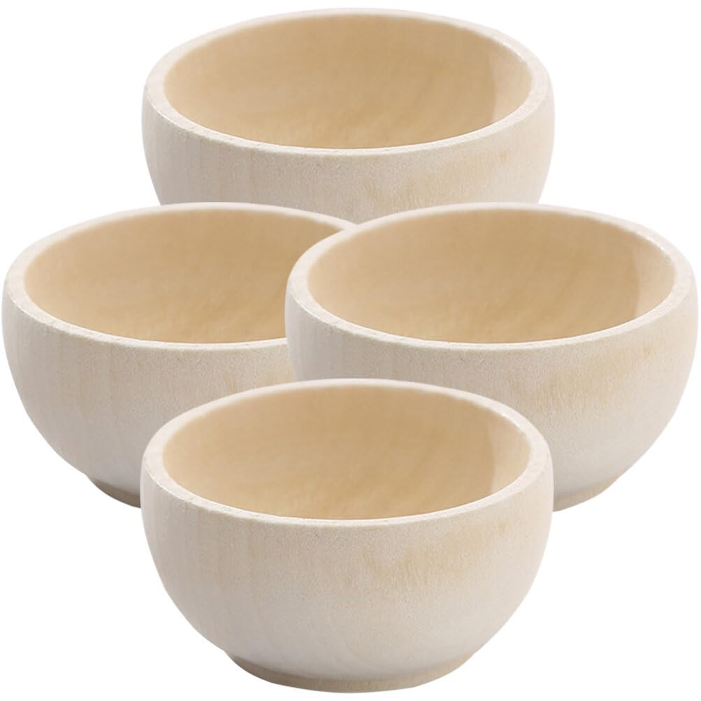 COHEALI Wooden Pinch Bowls: 4pcs Mini Unfinished Bowls Set - Dollhouse Dishes for Dipping Sauce, Condiment, Kid Mud Kitchen, Dollhouse Dinnerware, Scale Models