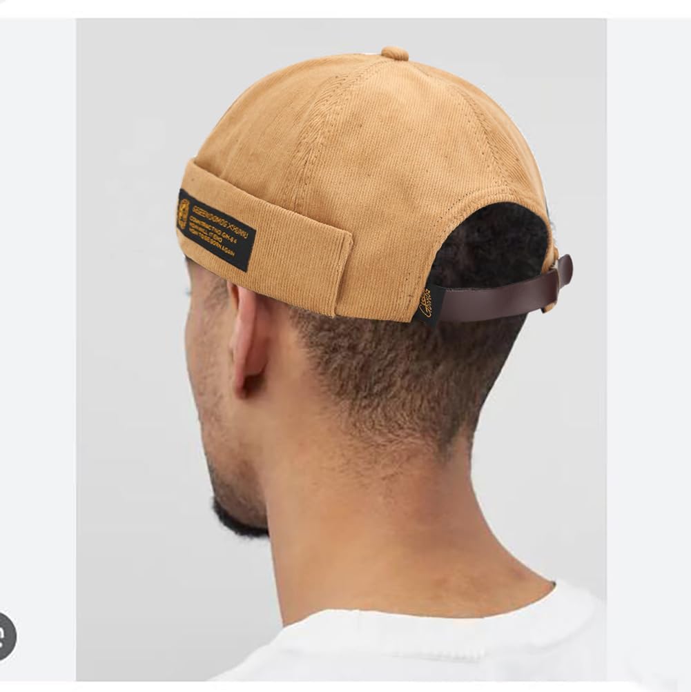 XYIYI Men Corduroy Brimless Hats Docker Cap Sailor Cap Worker Hat Rolled Cuff Retro Beanie Hat - Image 2
