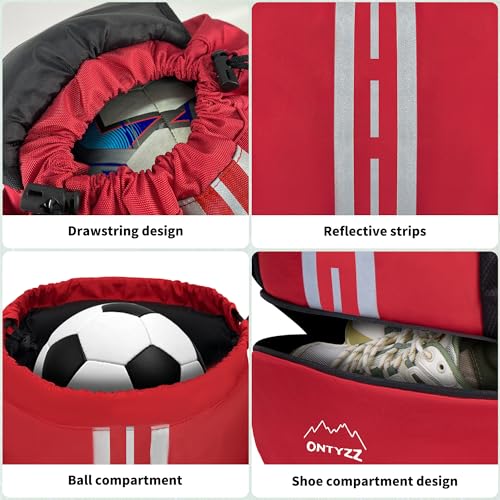 Mochila de Futbol con Zapatillero Impermeable Mochila Deporte con Separador Seco-Húmedo Mochila Multifuncional para Baloncesto Balonmano Voleibol Playa Piscina Yoga Baile Gimnasio Bolsa Cuerdas - imagen 3