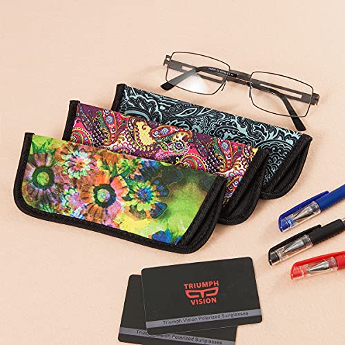 Image of TRIUMPH VISION 3 Pack Reading Glasses Pouch Soft Case Eyeglass Sleeve Slim | Alternative to Bulky Case in bag, Lightweight Lined Padded Protect Optical lens Slip in, Cute Pattern Portable for Daily Use