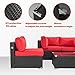 Walsunny 5 Pieces Outdoor Patio Furniture Set, All-Weather Rattan Patio Sectional Sofa Wicker Conversation Set with Glass Table and Cushions(Red)