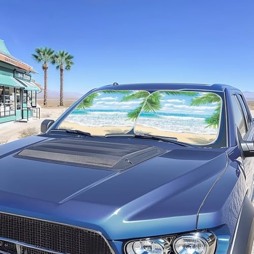 Image of Summer Beach Windshield Sun Shade Foldable 2-Piece Car Windshield Sunshades Reflect UV Sun Heat Protector Removable Automotive Accessories for Car Truck SUV