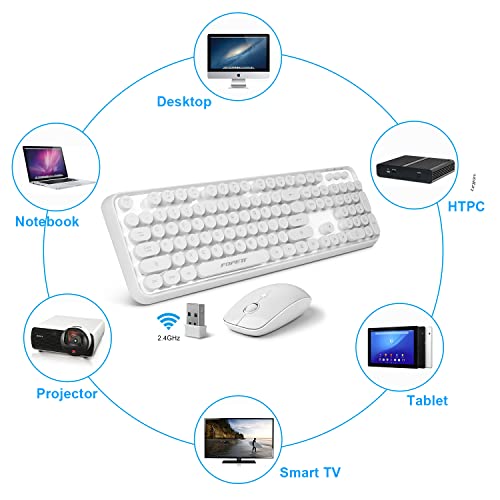 Image of FOPETT Wireless Keyboard and Mouse Combo, 104 Keys Full-Sized 2.4 GHz Round Keycap Colorful Keyboards, USB Receiver Plug and Play, for Windows, Mac, PC, Laptop, Desktop (White)