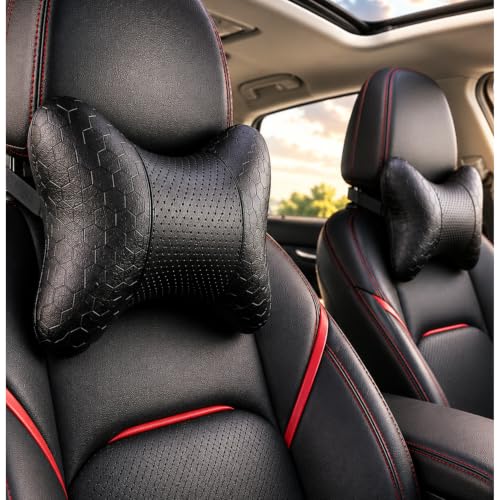 Image of Adroitz Car Neck Rest Pillow Set of 2 - Ergonomic Breathable Seat Headrest Cushion for Driving - Universal Fit Interior Accessory for Neck Support & Head Rest - Premium Car Pillow for Seat Comfort