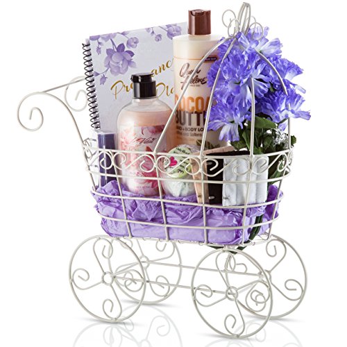 New Mama Pregnancy Maternity Gift Basket- Set of Cocoa Body Butter, Anti-Nausea Bracelets, Bra Extenders, Diary Book and Bath Bomb – Gorgeous Women’s Gift Basket for Moms to Be