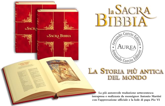  Aurea La Sacra Bibbia, Edizione Settecentesca di Prestigio, Traduzione Autorizzata da Papa Pio VI, Copertina Rossa con Decorazioni Dorate