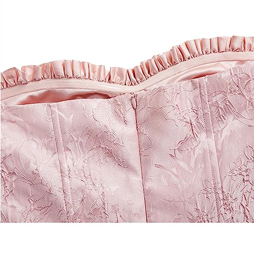 Women Sleeveless Off Shoulder Sweet Mini Dress Corset Boning Lace Jacquard Slim Fit Pink Sexy Strapless Summer Dress2