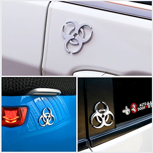 Yspring Resident Evil Strain 3D Metal Decals Multicolor Electroplated Zinc Alloy Umbrella Corporation Biohazard Symbol Tail Side Marker Car Stickers(Silver-2.44" 2.44") #TOP4
